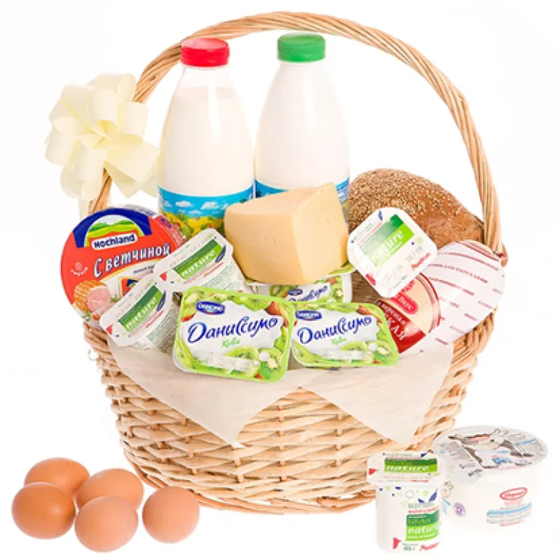 Корзинка свежих продуктов с хлебом и молоком, доставка Североморск